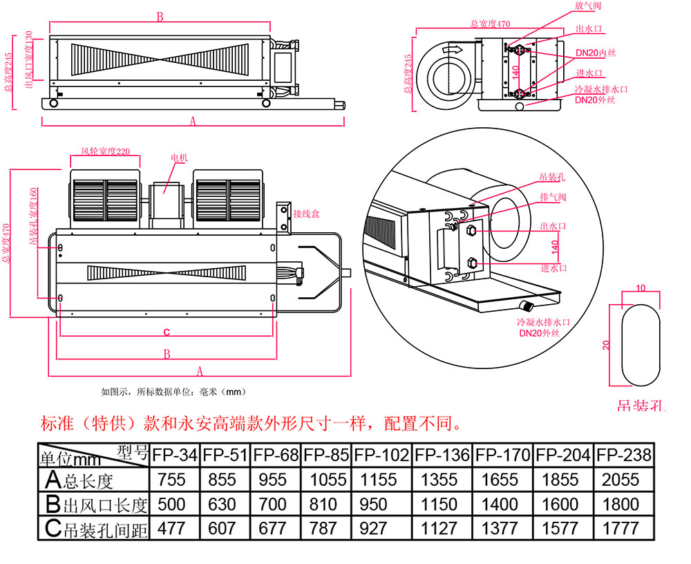 躍鑫風(fēng)機(jī)盤管尺寸圖