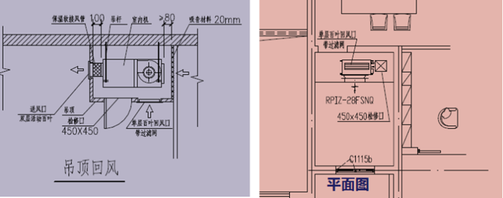 采用吊頂回風(fēng)，風(fēng)管機(jī)不采用設(shè)備底板回風(fēng)，而采用后回風(fēng)