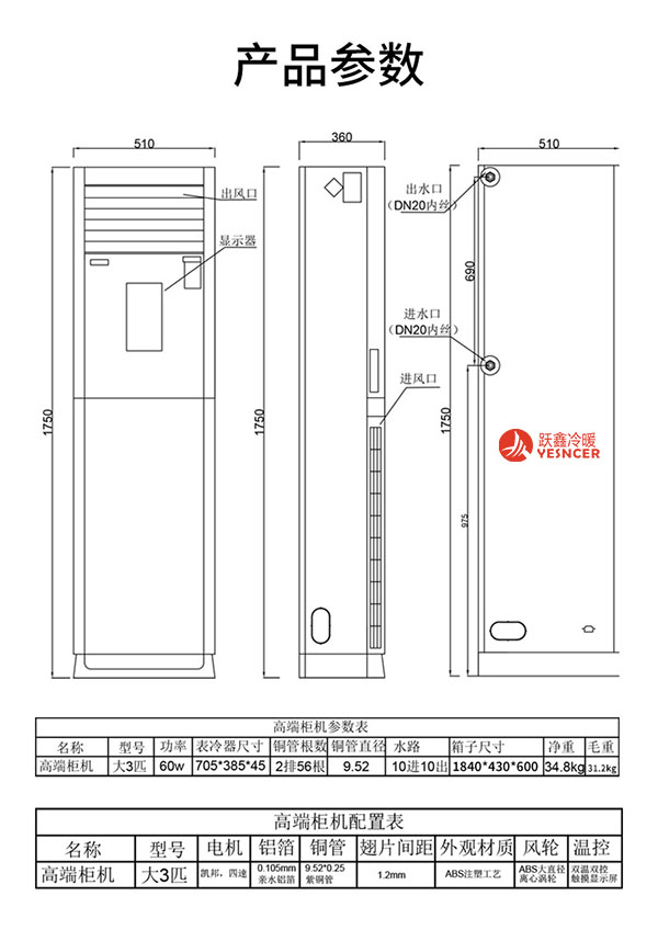 躍鑫3匹柜機參數(shù)