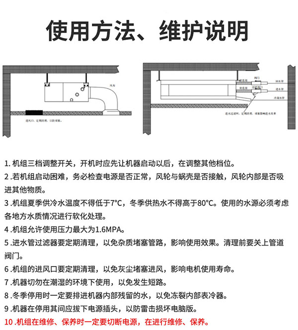 超薄臥式暗裝風機盤管使用方法、維護說明